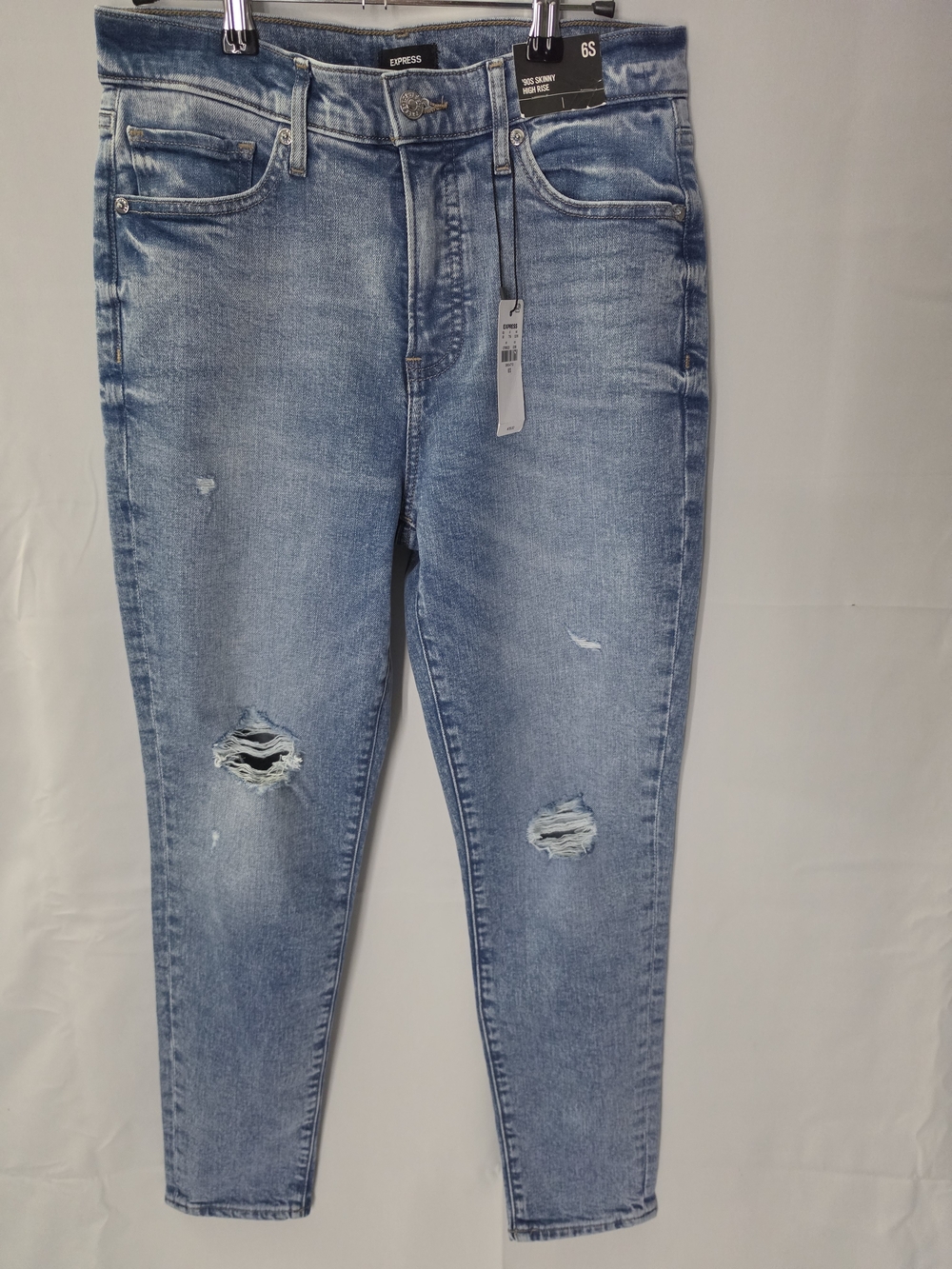 Express Women’s 90's Skinny High Rise Distressed Light Blue Denim Jeans Size 6 S